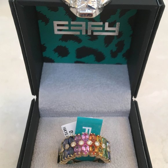 NWT $5790 Effy Watercolors Rainbow Sapphire 5.68 tcw 14K Yellow Gold Ring SZ 7 - Picture 13 of 14